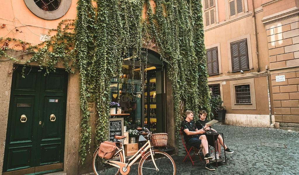 tourists in the historic streets of rome