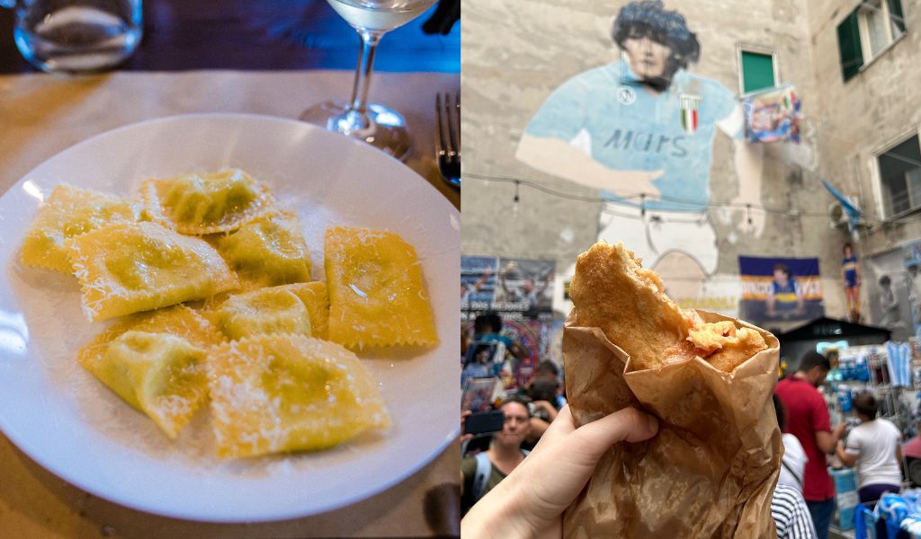 pasta in bologna and pizza fritta in naples