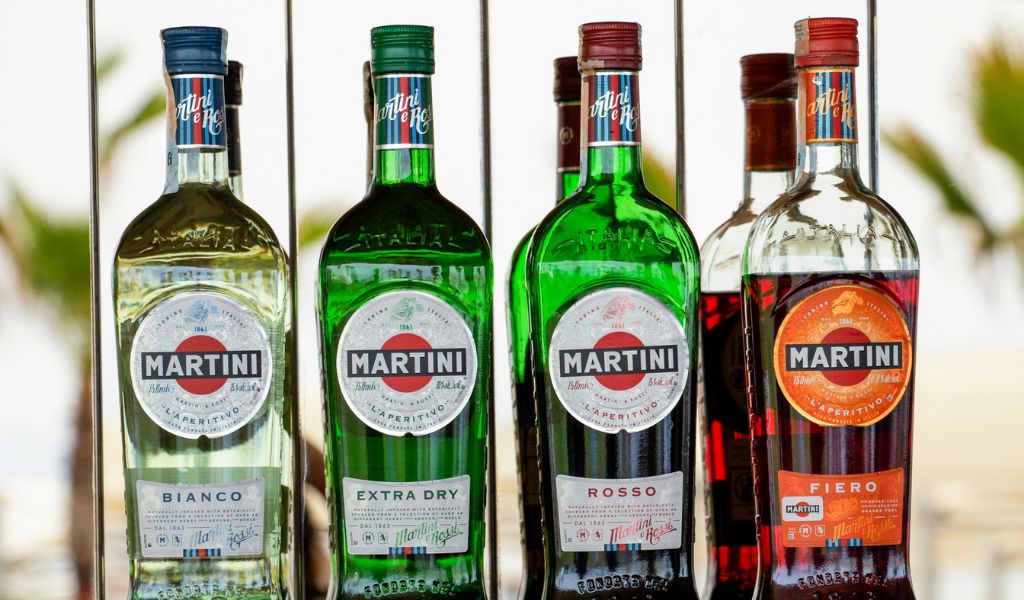 martini bottles in bar in italy