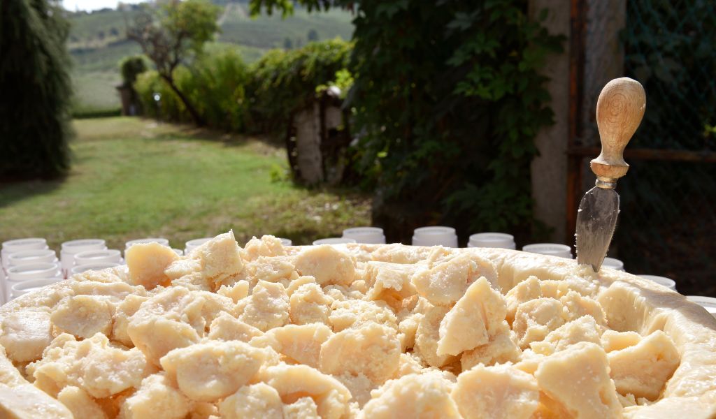 crumbled grana padano on a plate in italy